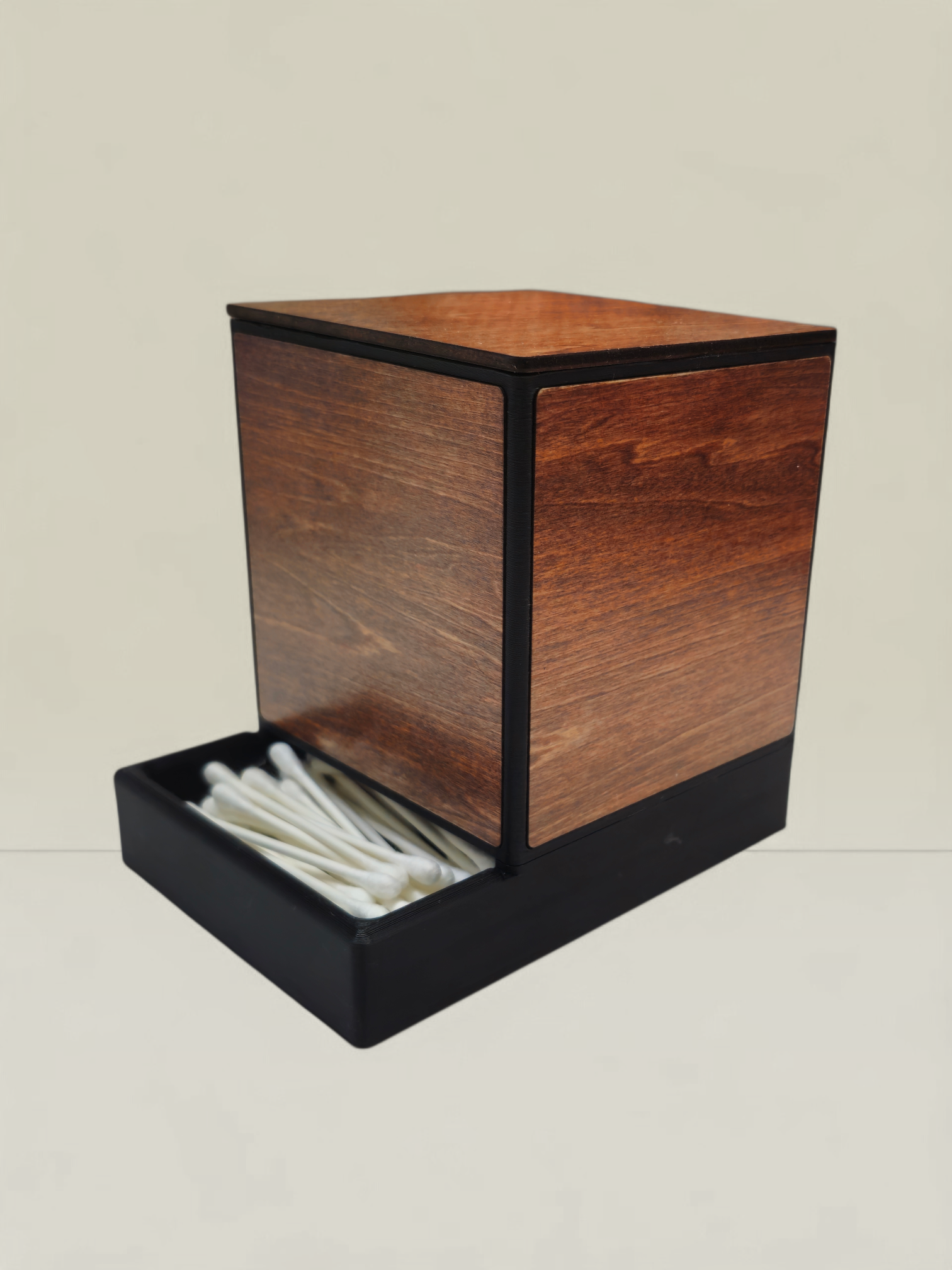 Modern Wooden Q-Tip Holder – 3D Printed with Real Wood Inlays