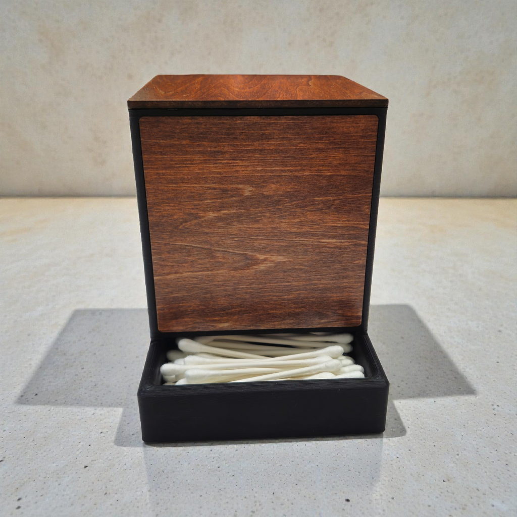 Modern Wooden Q-Tip Holder – 3D Printed with Real Wood Inlays