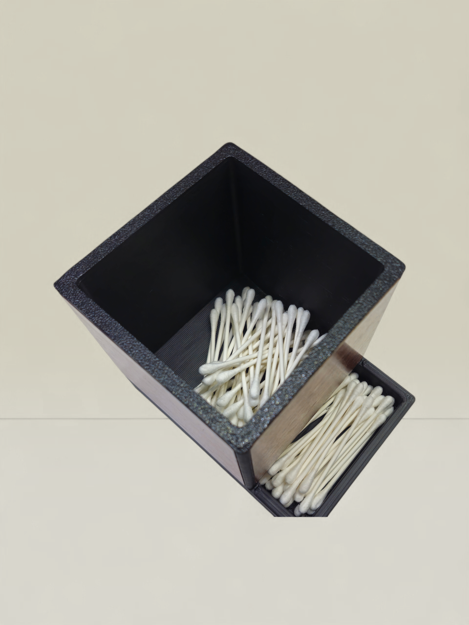 Modern Wooden Q-Tip Holder – 3D Printed with Real Wood Inlays