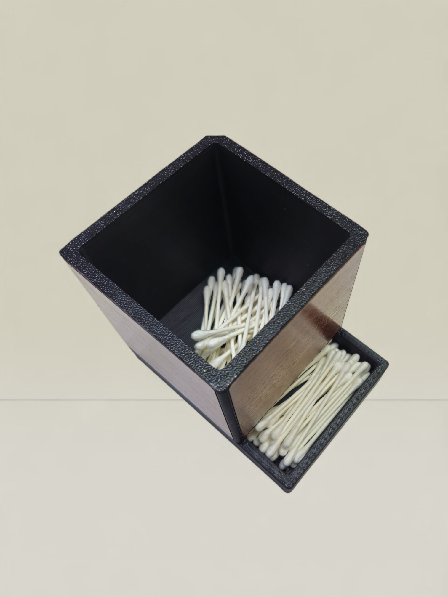 Modern Wooden Q-Tip Holder – 3D Printed with Real Wood Inlays