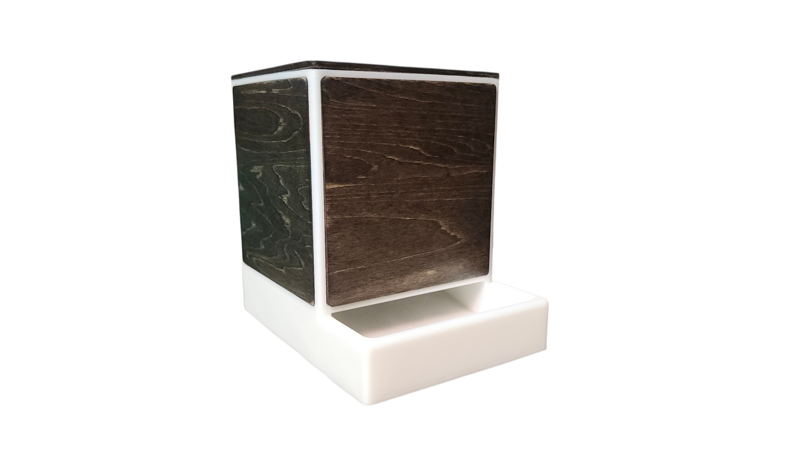 Modern Q-Tip Holder with Real Wood Panels — White Edition