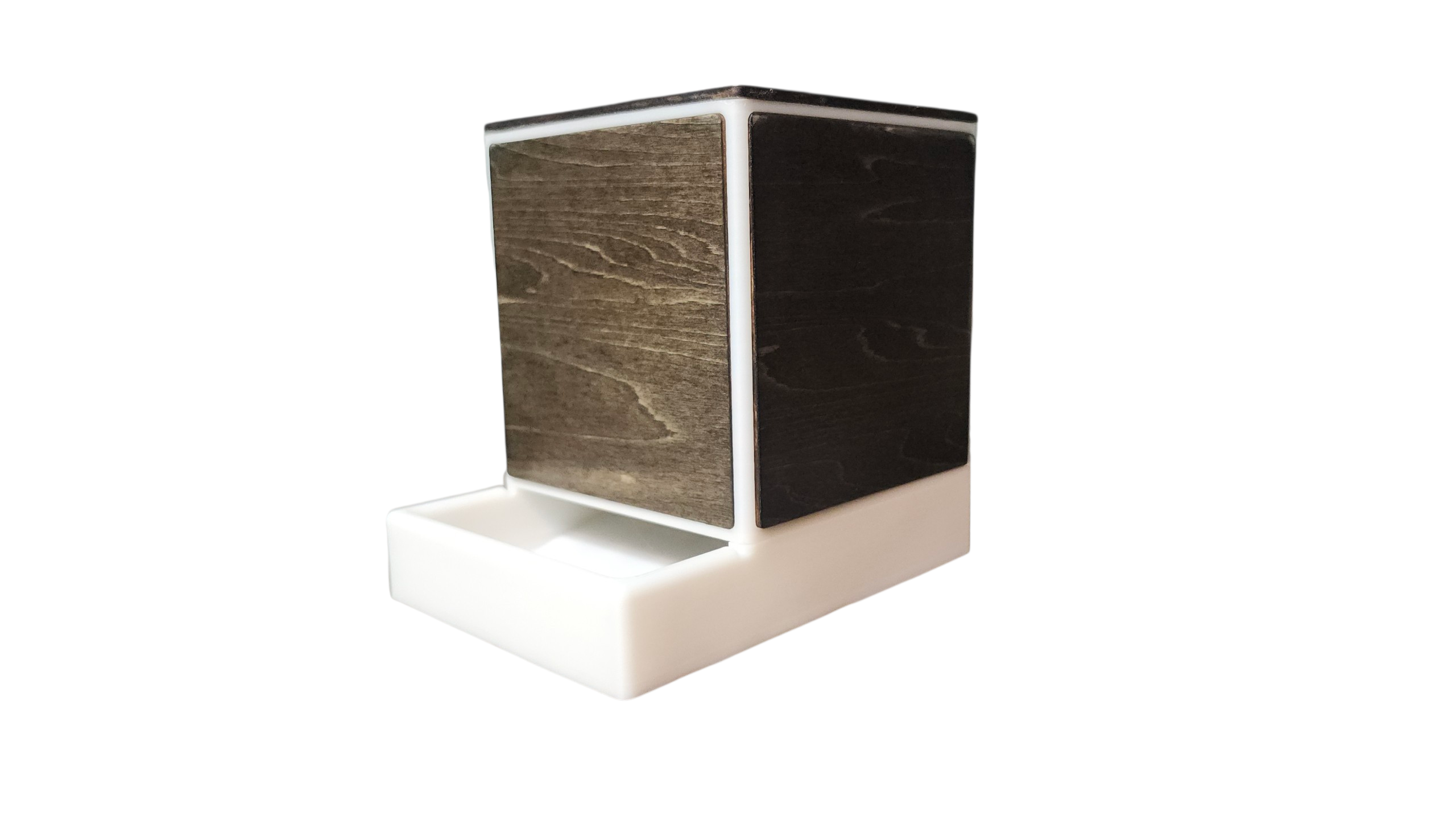 Modern Q-Tip Holder with Real Wood Panels — White Edition