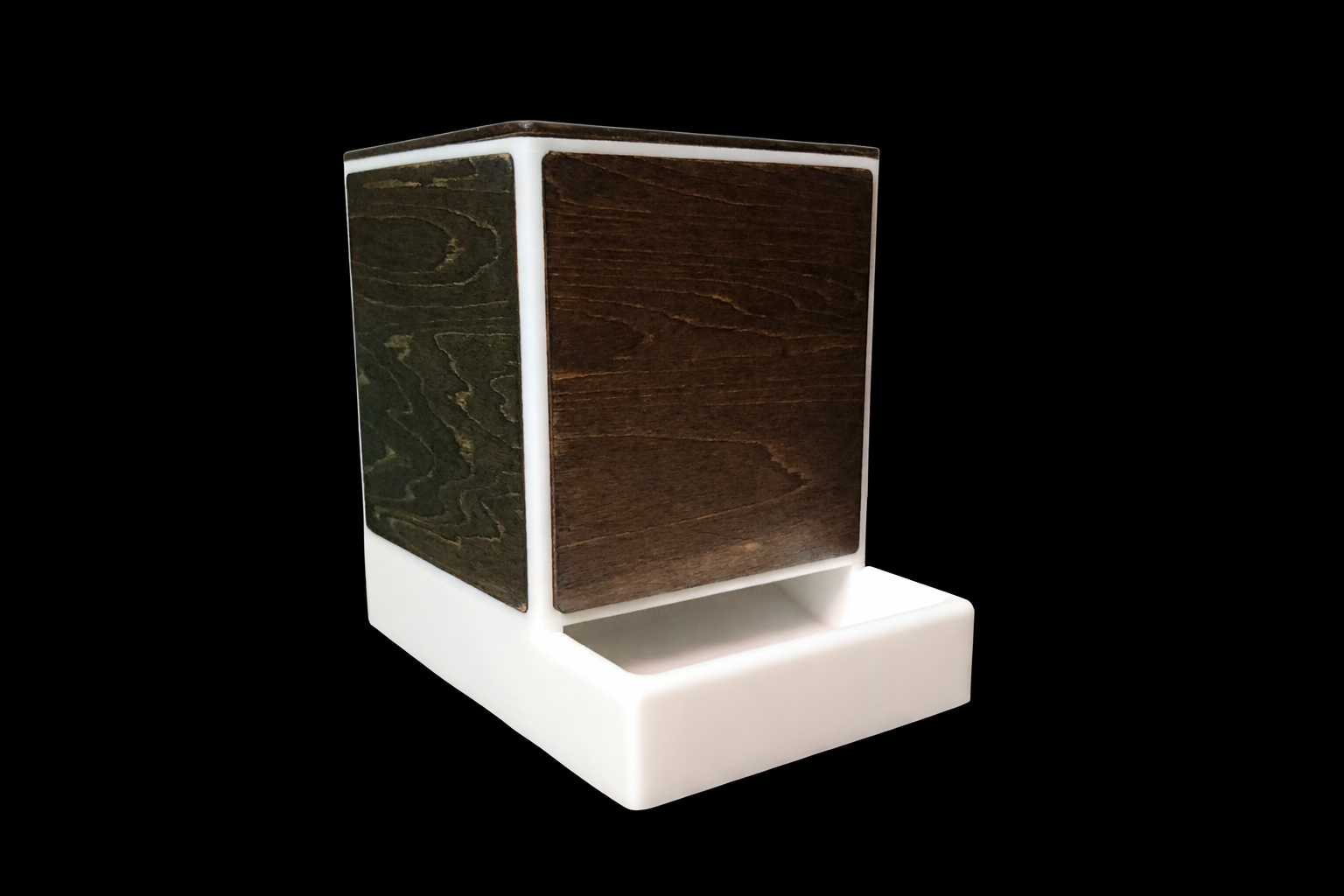 Modern Q-Tip Holder with Real Wood Panels — White Edition
