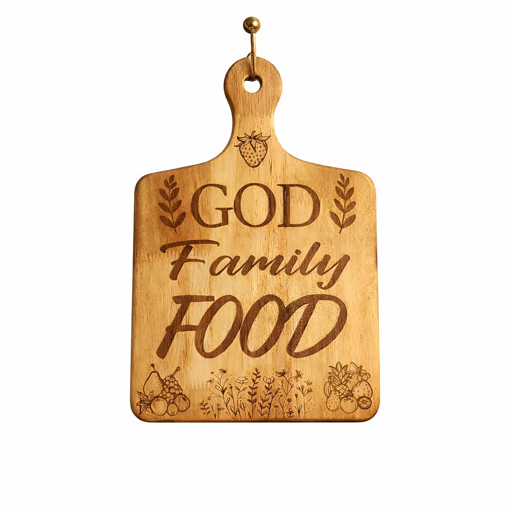 Engraved Wooden Cutting Board: God Family Food Farmhouse Decor (11" x 8")