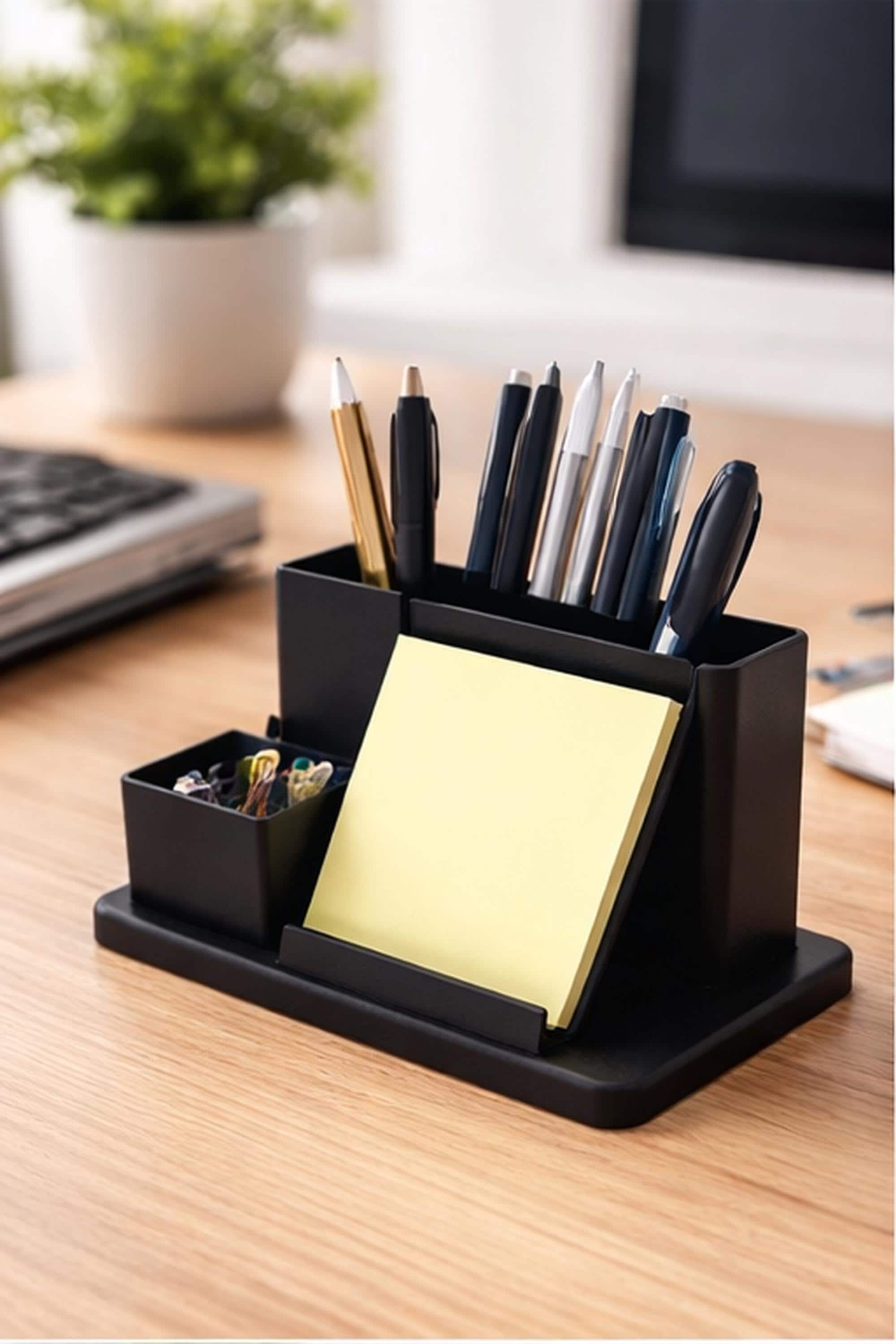 Desk Organizer Sticky Note Pen Holder, Minimalist Office Storage
