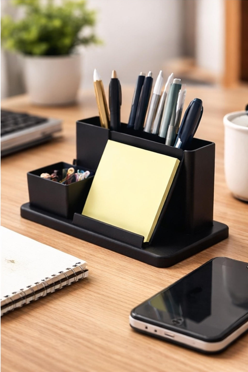 Desk Organizer Sticky Note Pen Holder, Minimalist Office Storage