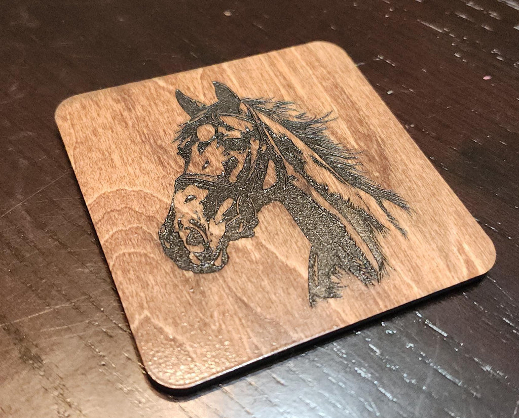 Horse Engraved Wooden Coasters – Set of 4