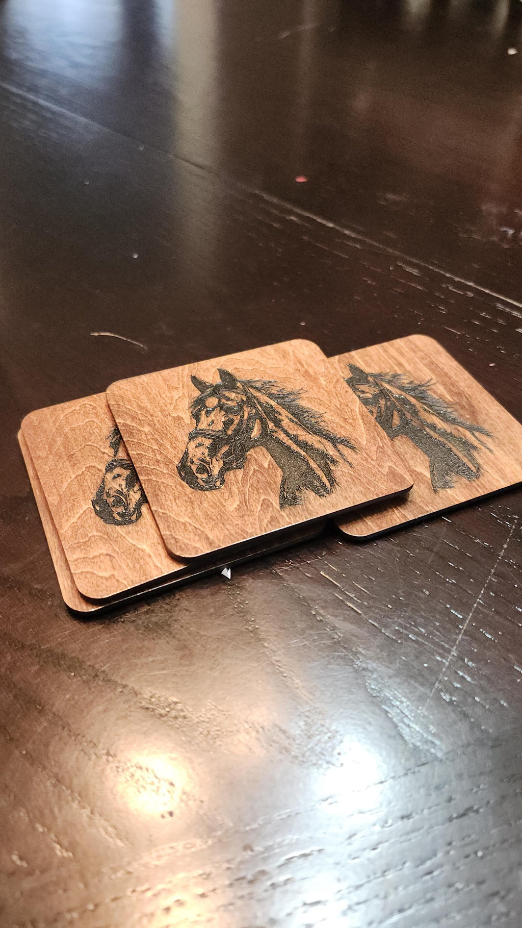 Horse Engraved Wooden Coasters – Set of 4