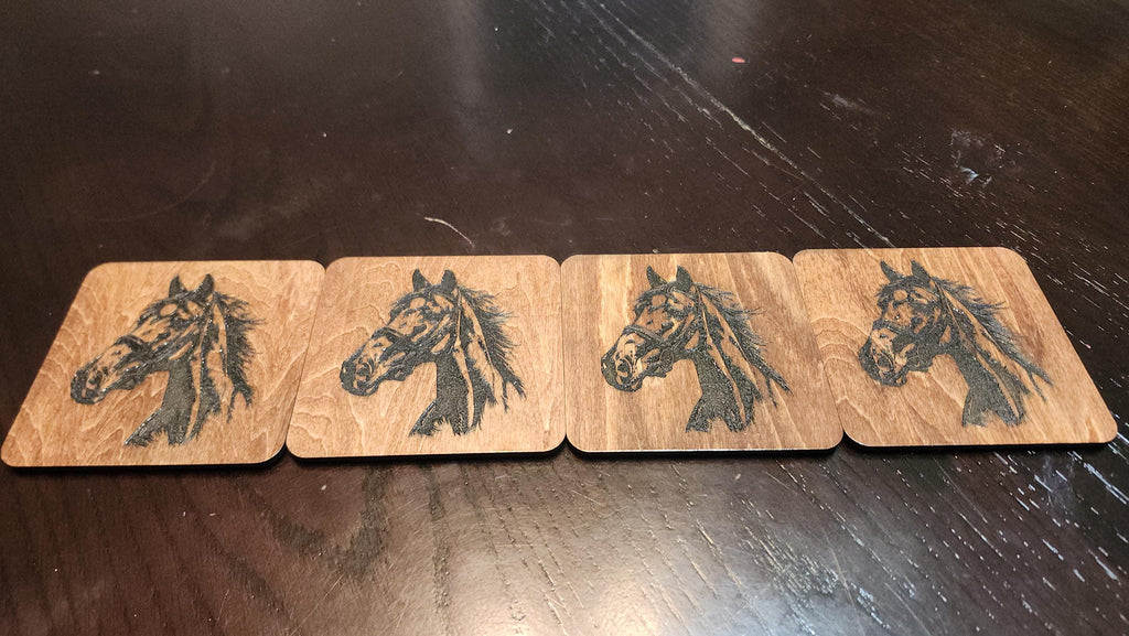 Horse Engraved Wooden Coasters – Set of 4